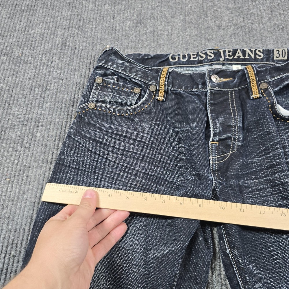 Guess Jeans Mens 30 Blue‎ Medium Wash Rebel Regular Straight Denim Distressed - Picture 14 of 16